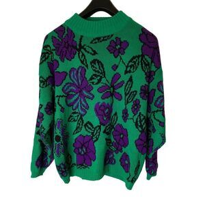 Vintage floral sweater International Stefano Sportswear green purple size large